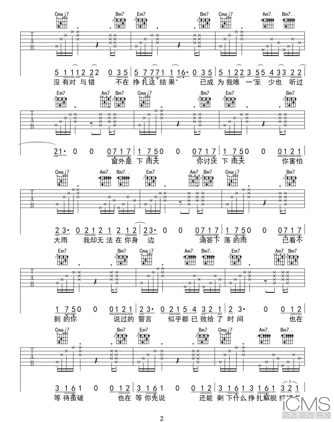 R.吉他谱,简单G调原版指弹曲谱,李子豪高清六线乐谱