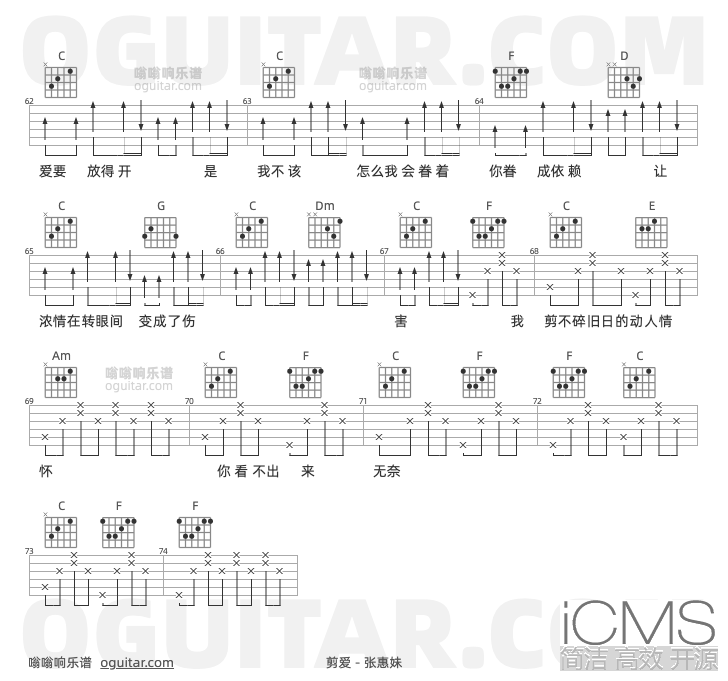 剪爱吉他谱,张惠妹歌曲,C调高清图,4张六线原版简谱