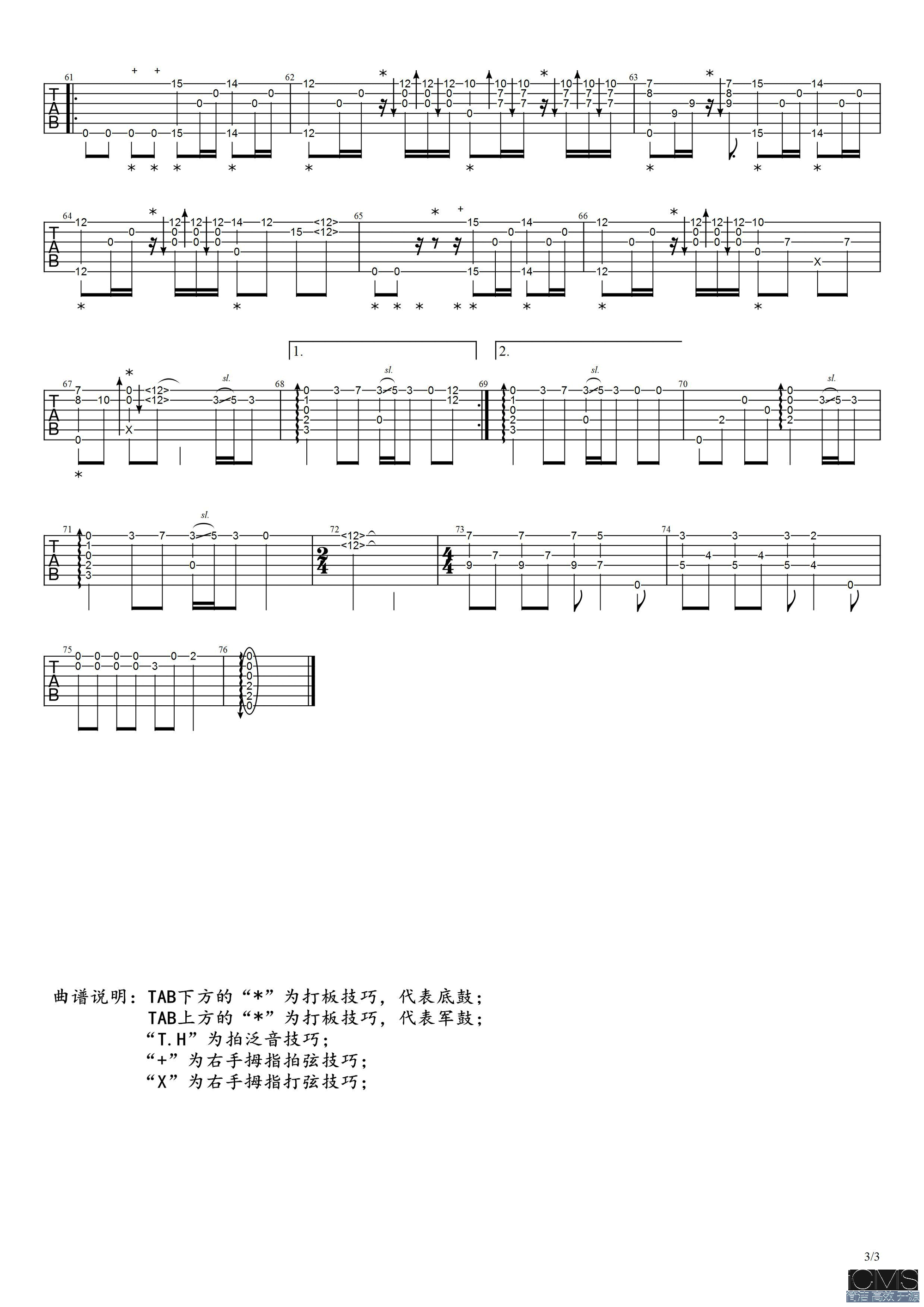 最怕吉他谱,原版张学友歌曲,简单指弹曲谱,高清六线乐谱