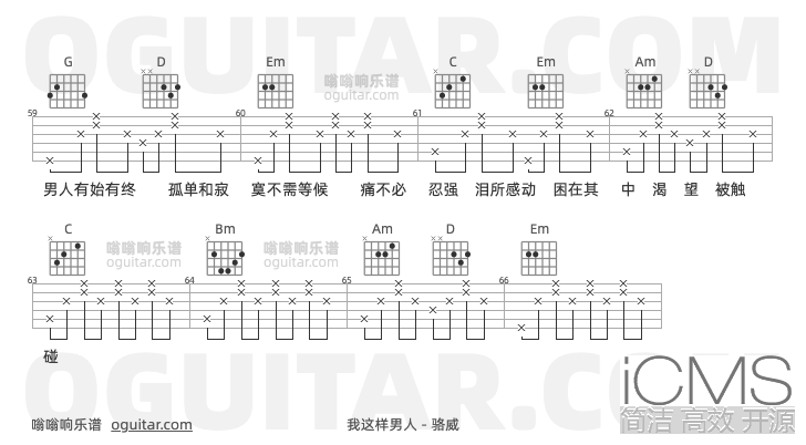 我这样男人吉他谱,骆威歌曲,G调指弹简谱,4张教学六线谱