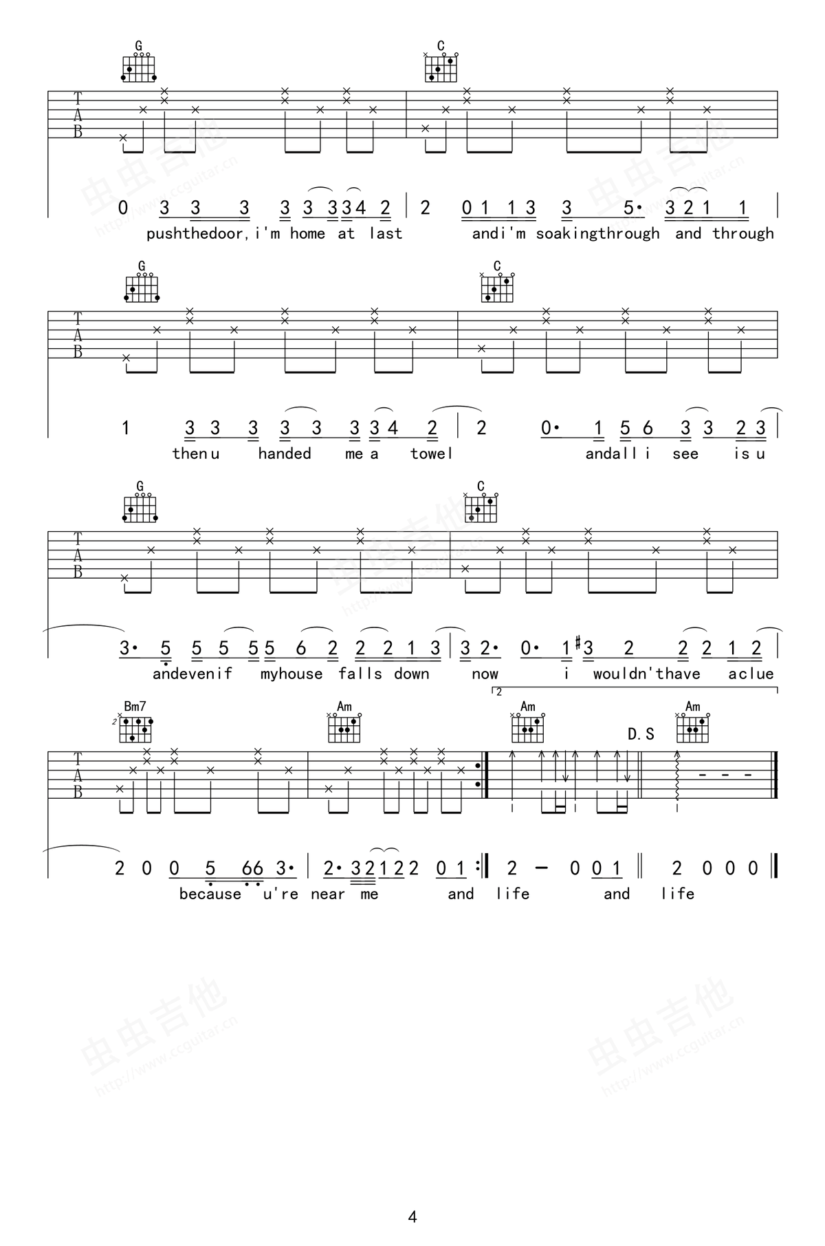 DidoThank-You吉他谱,简单G调原版指弹曲谱,Dido高清六线谱教学