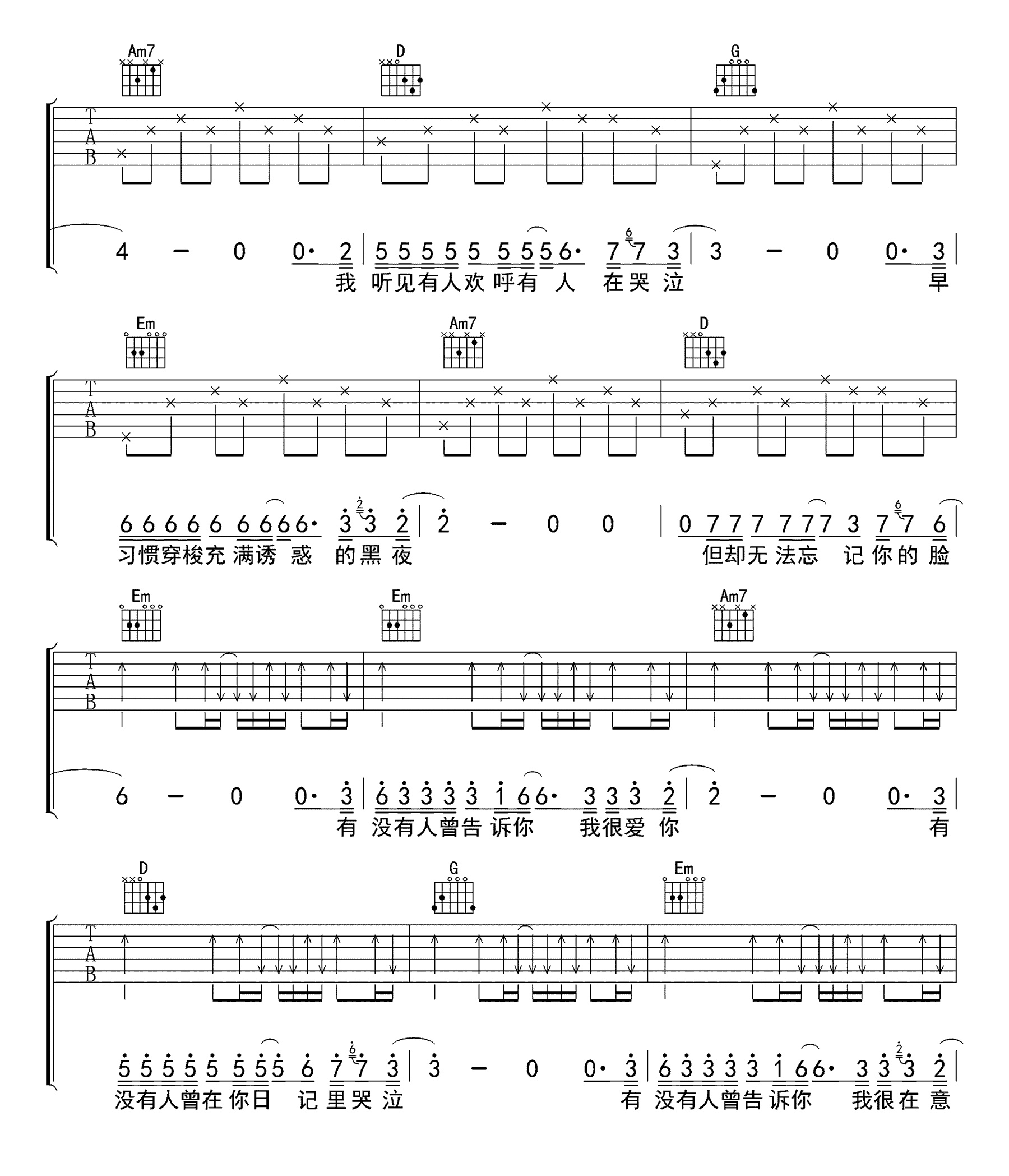陈楚生有没有人告诉你吉他谱,简单G调原版指弹曲谱,陈楚生高清六线谱教学