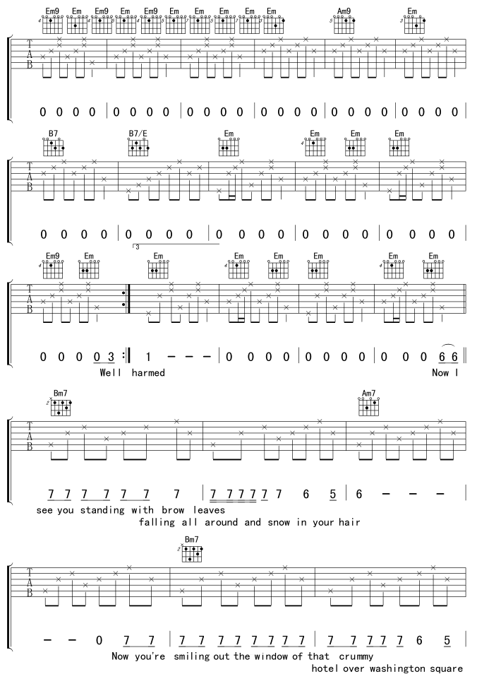 DiamondAndRust吉他谱,原版歌曲,简单E调弹唱教学,六线谱指弹简谱4张图