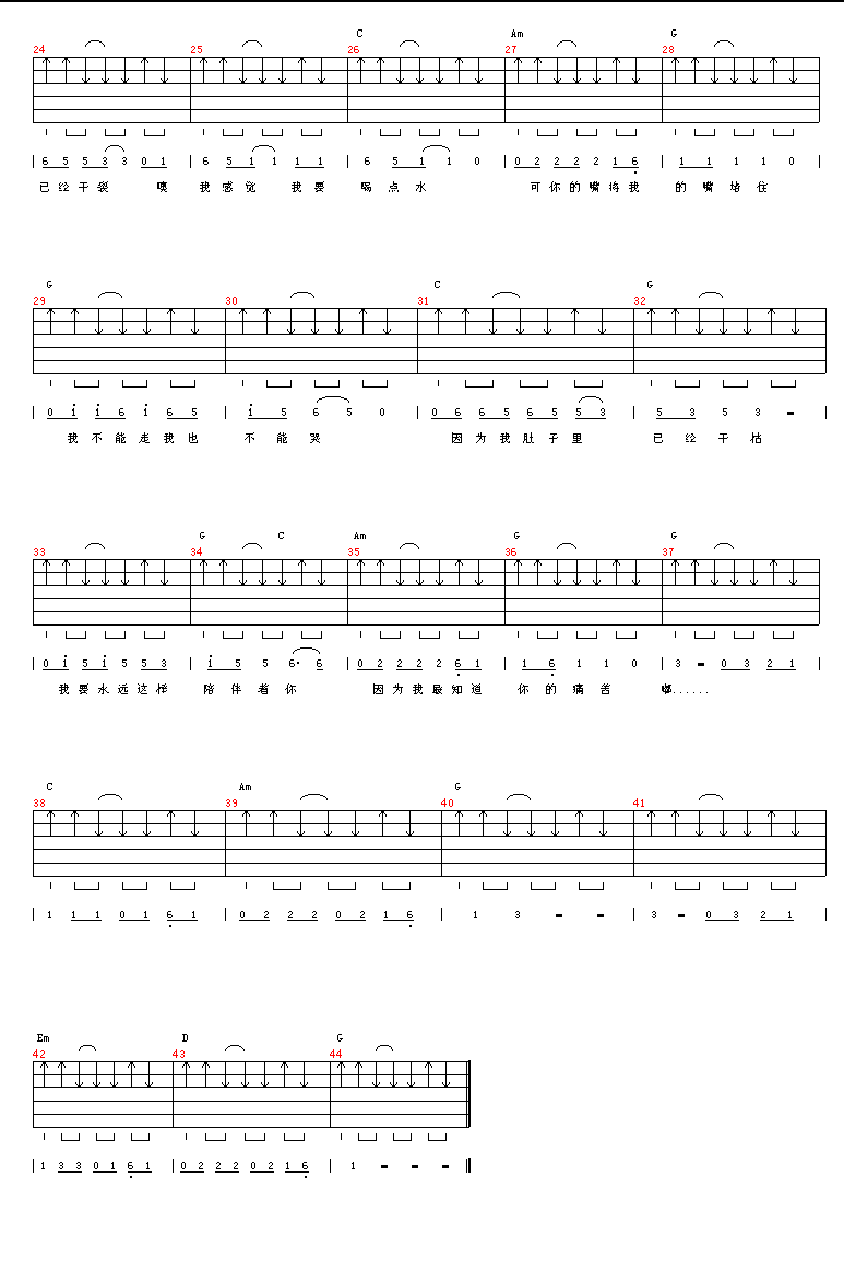 一块红布吉他谱,原版歌曲,简单G调弹唱教学,六线谱指弹简谱2张图