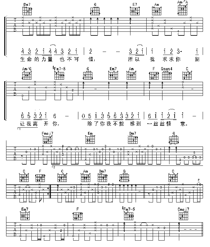 我只在乎你吉他谱,原版歌曲,简单C调弹唱教学,六线谱指弹简谱3张图