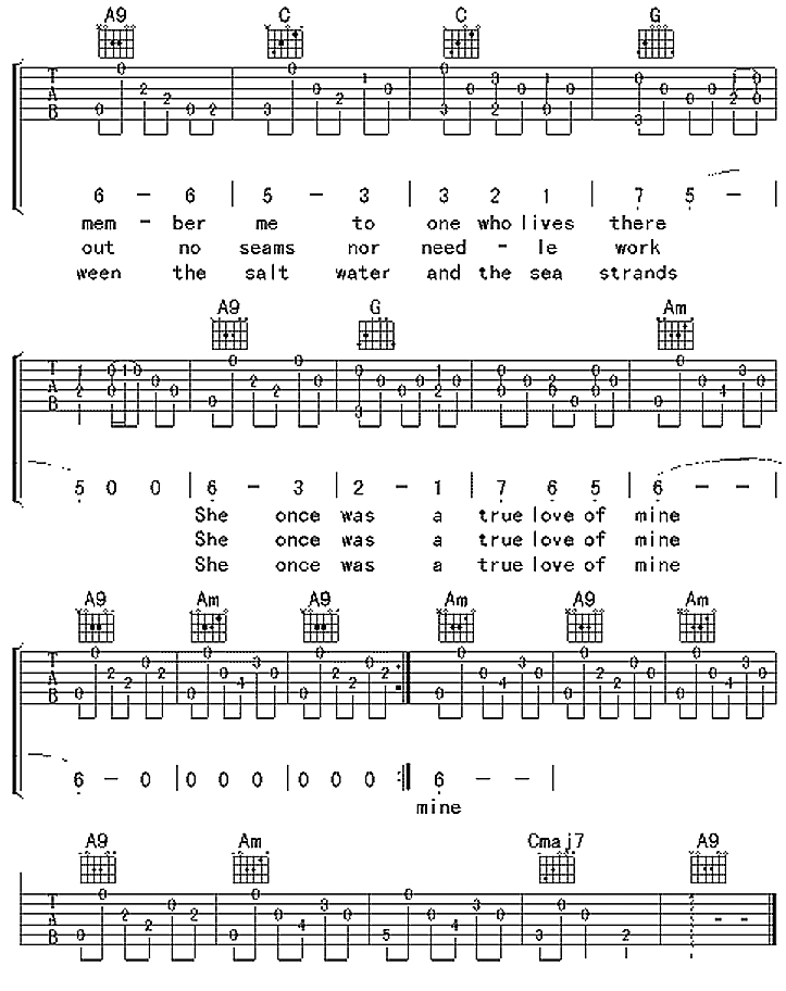 ScarboroughFair吉他谱,原版歌曲,简单G调弹唱教学,六线谱指弹简谱2张图