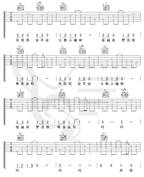 世界末日吉他谱,原版歌曲,简单G调弹唱教学,六线谱指弹简谱6张图