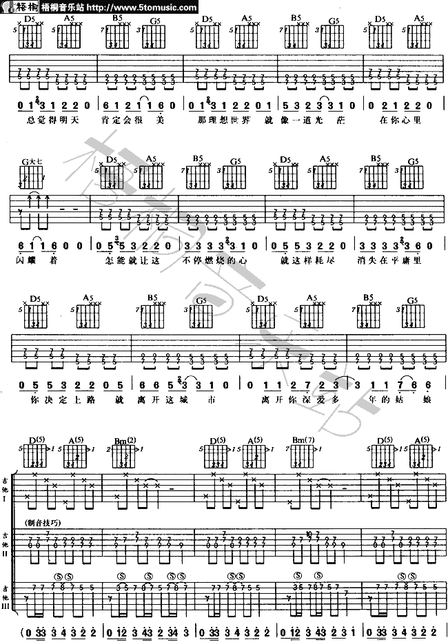 那一年认证谱吉他谱,原版歌曲,简单D调弹唱教学,六线谱指弹简谱6张图