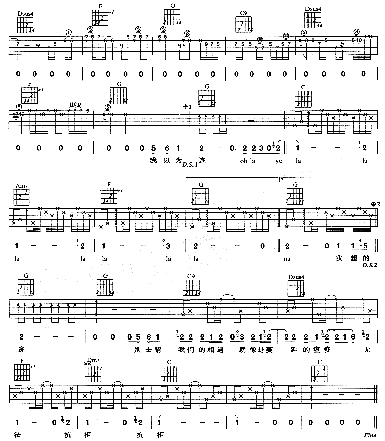 新的奇迹吉他谱,原版歌曲,简单C调弹唱教学,六线谱指弹简谱2张图