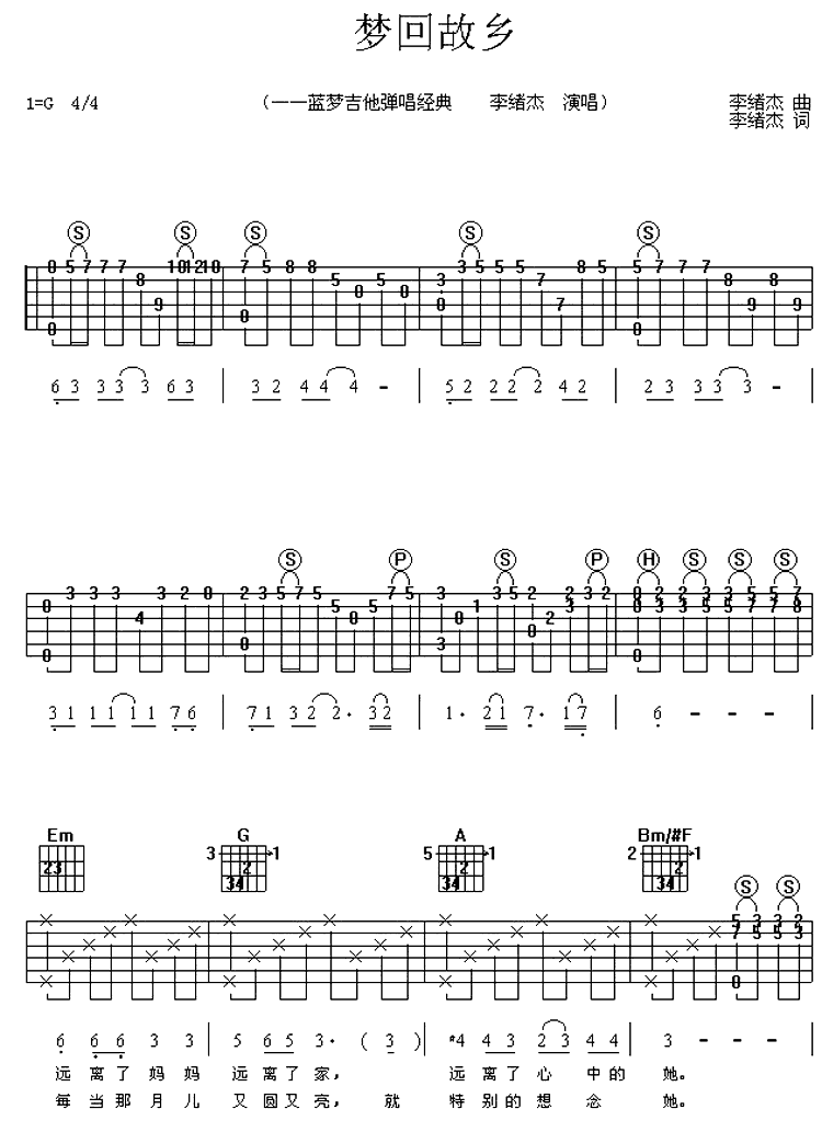 梦回故乡吉他谱,原版歌曲,简单G调弹唱教学,六线谱指弹简谱3张图