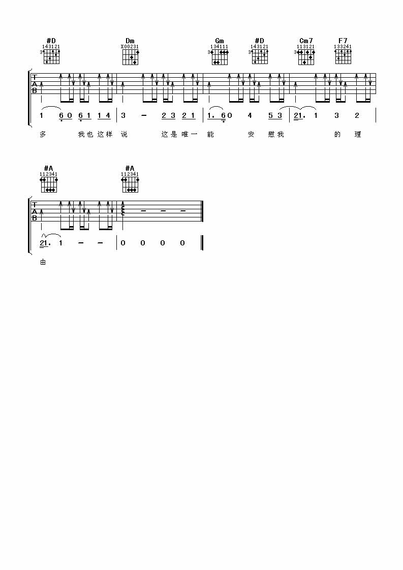 想太多吉他谱,原版歌曲,简单A调弹唱教学,六线谱指弹简谱4张图