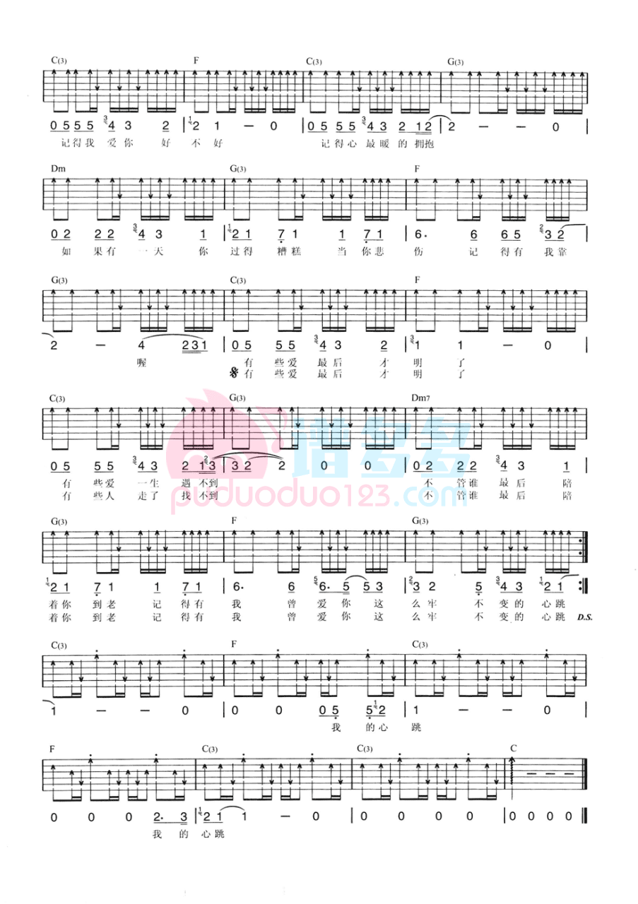 记得我爱你吉他谱,原版歌曲,简单C调弹唱教学,六线谱指弹简谱图