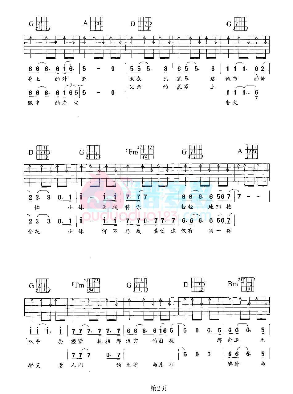 小妹吉他谱,原版歌曲,简单C调弹唱教学,六线谱指弹简谱饮这图