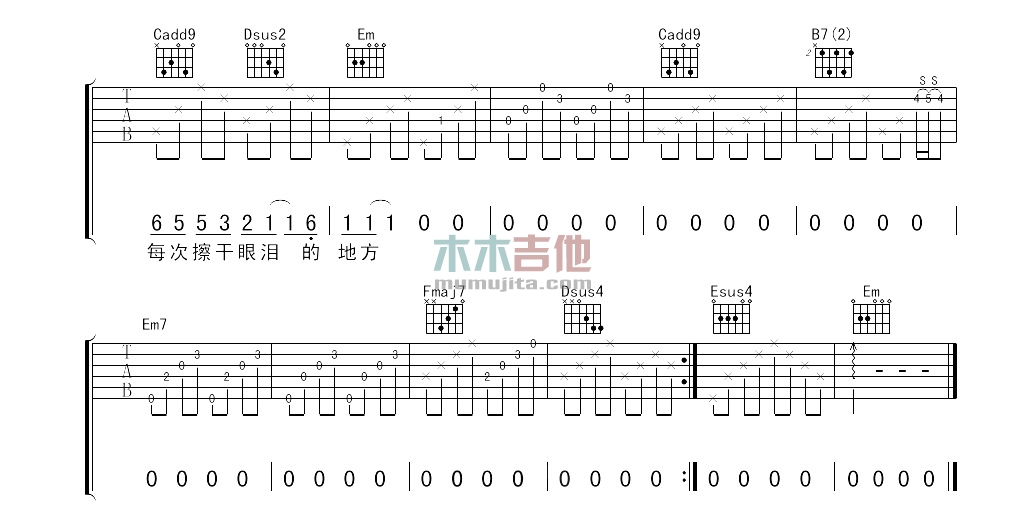 傻子的约定吉他谱,简单C调原版指弹曲谱,迪克牛仔高清流行弹唱六线乐谱