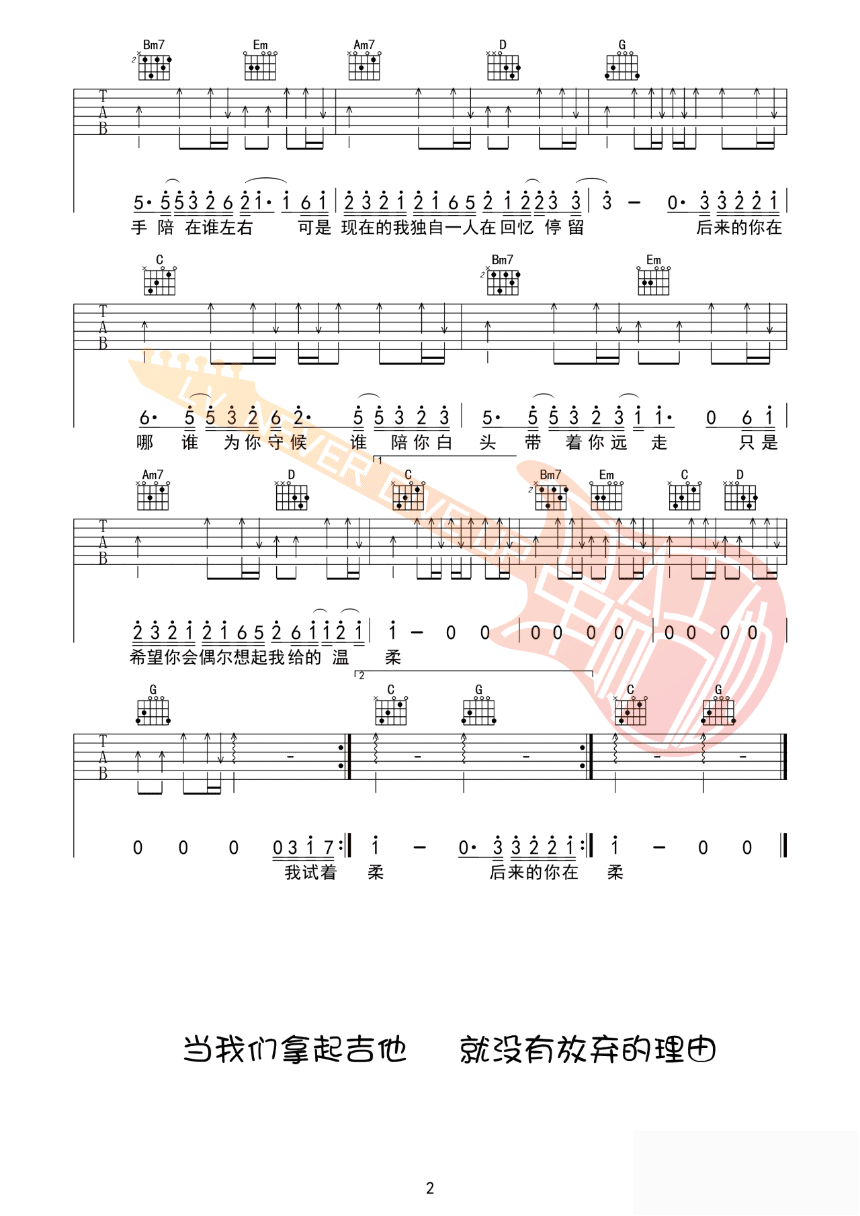 后来的你在哪吉他谱,原版树泽歌曲,简单C调弹唱教学,六线谱指弹简谱两张图