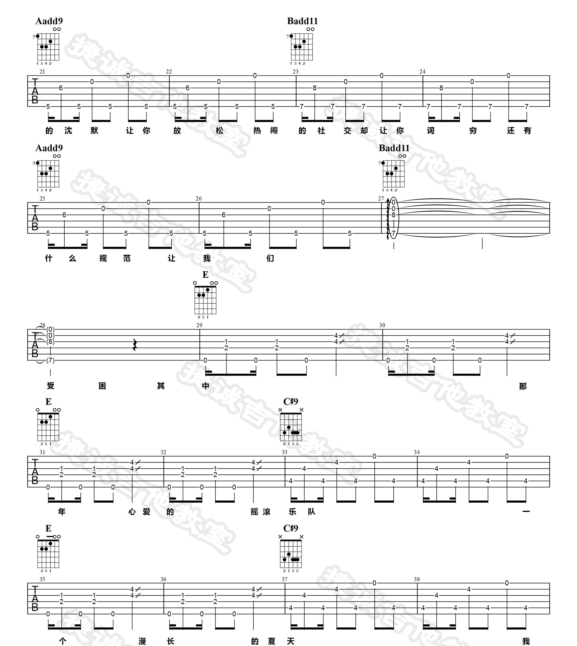 观察者吉他谱,原版陈绮贞歌曲,简单E调指弹曲谱,高清六线乐谱