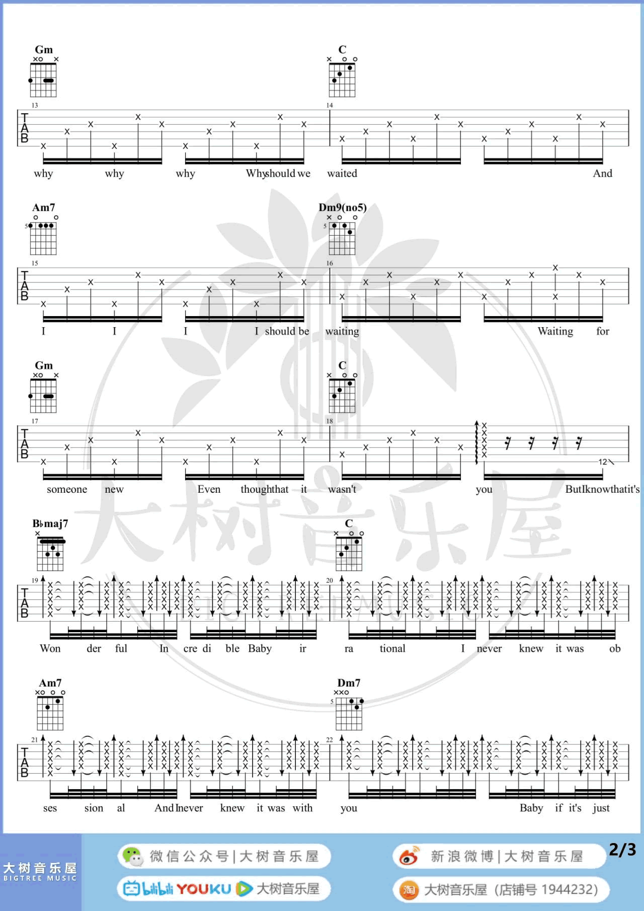 WonderfulU吉他谱,原版歌曲,简单#F调弹唱教学,六线谱指弹简谱四张图