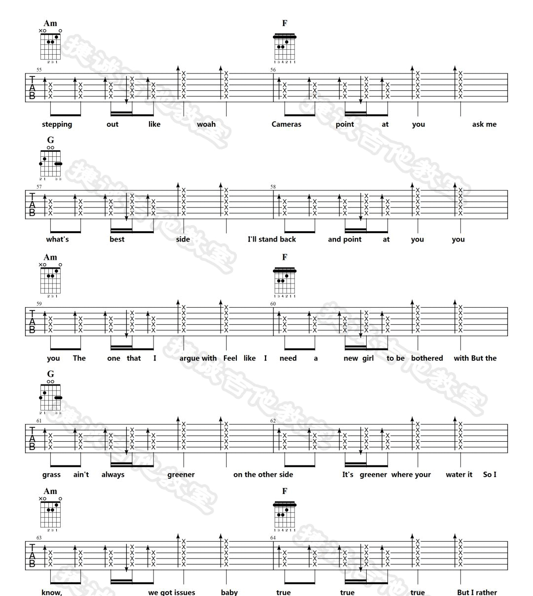 As Long As You Love Me吉他谱,原版贾斯汀比伯歌曲,简单C调指弹曲谱,高清六线乐谱