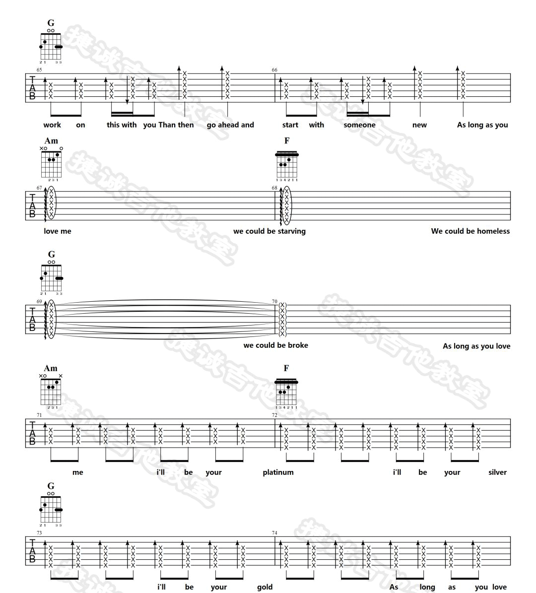 As Long As You Love Me吉他谱,原版贾斯汀比伯歌曲,简单C调指弹曲谱,高清六线乐谱