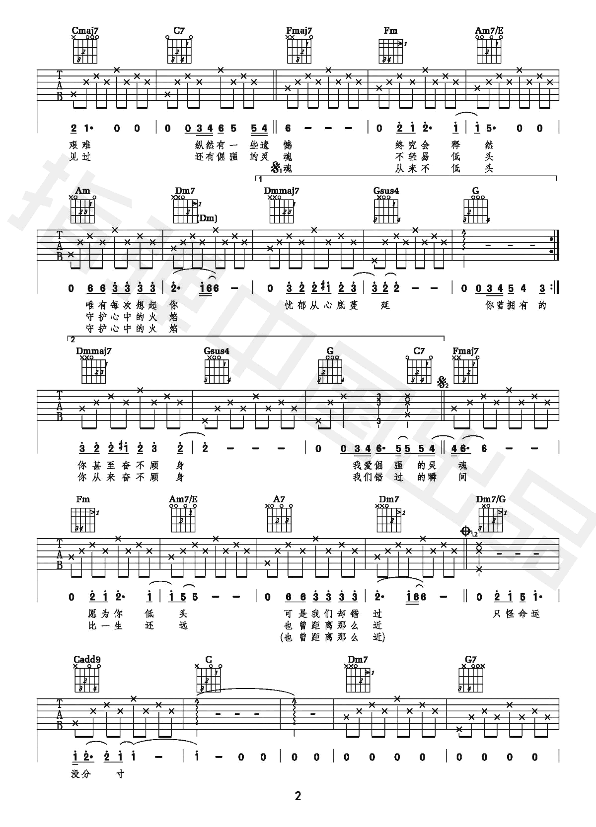 Marine玛琳娜吉他谱,原版歌曲,简单C调弹唱教学,六线谱指弹简谱图