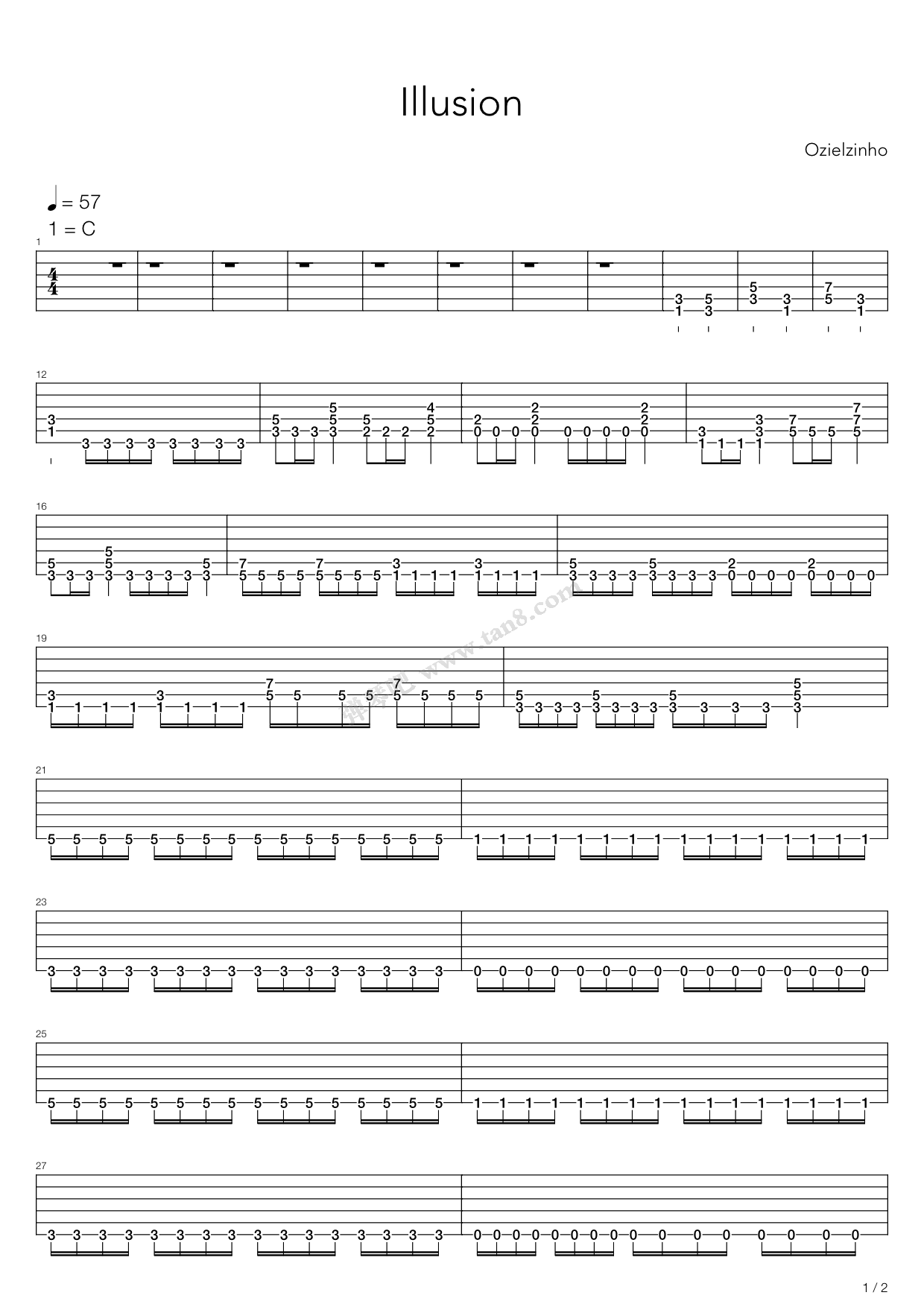 Illusion吉他谱,原版歌曲,简单C调弹唱教学,六线谱指弹简谱21张图