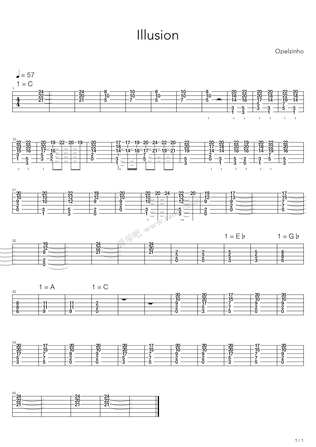 Illusion吉他谱,原版歌曲,简单C调弹唱教学,六线谱指弹简谱21张图