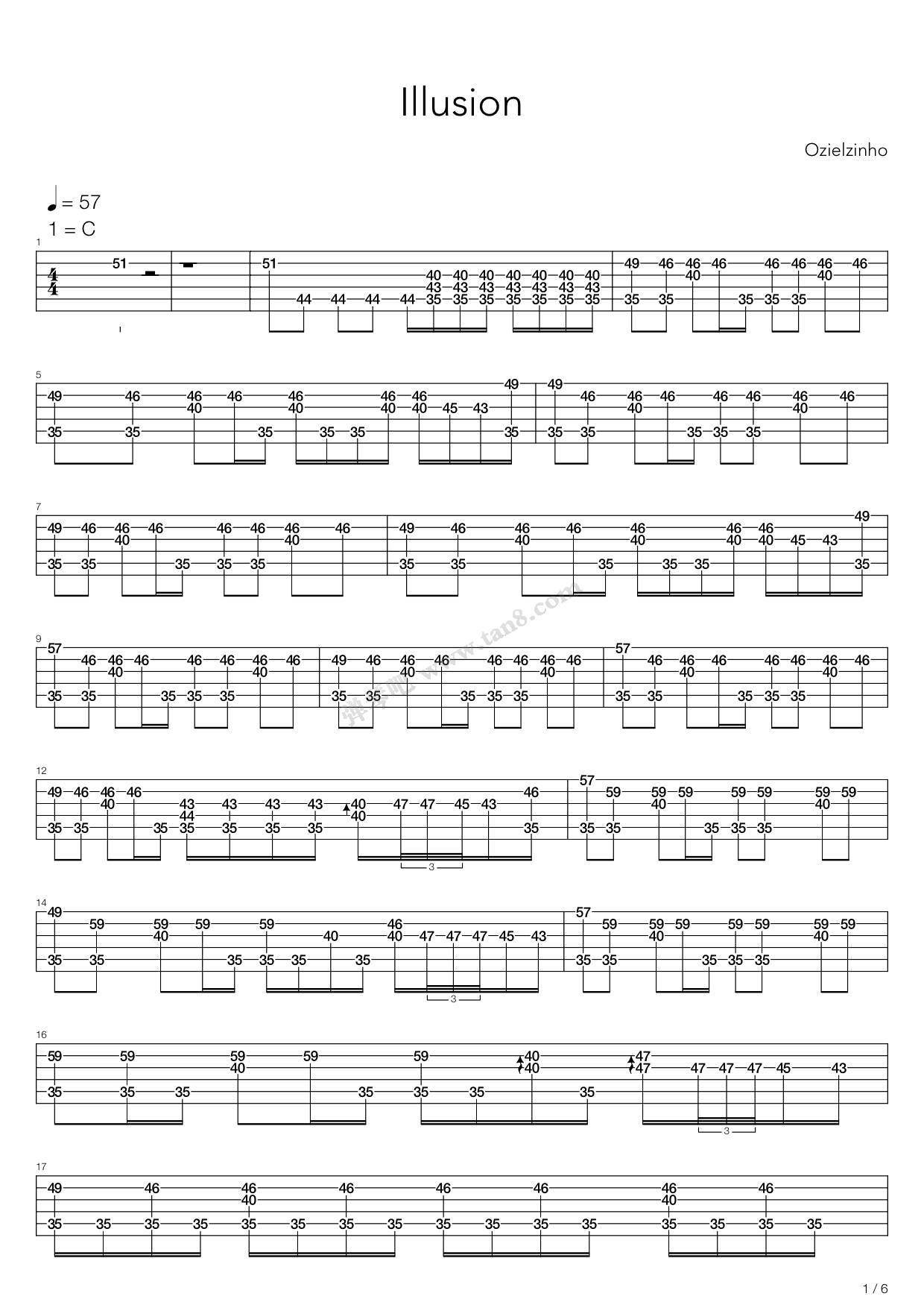 Illusion吉他谱,原版歌曲,简单C调弹唱教学,六线谱指弹简谱21张图