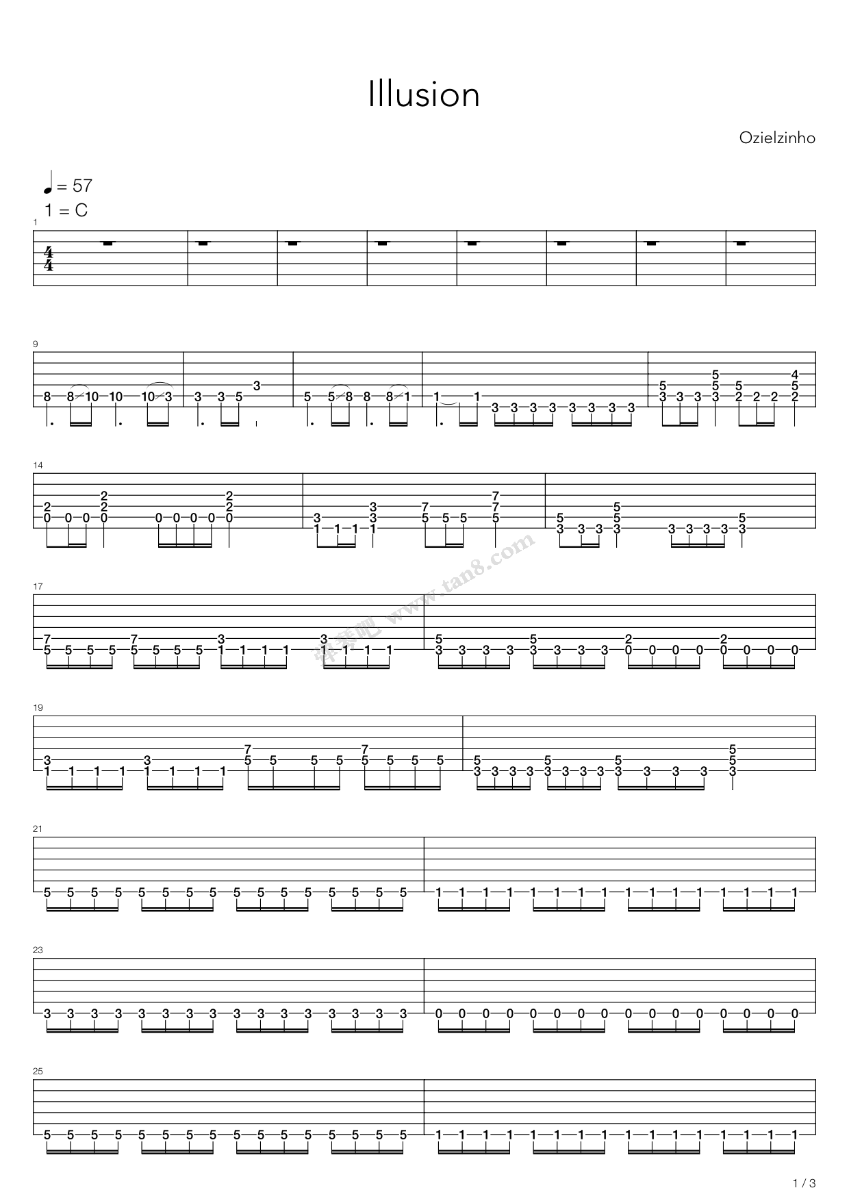 Illusion吉他谱,原版歌曲,简单C调弹唱教学,六线谱指弹简谱21张图