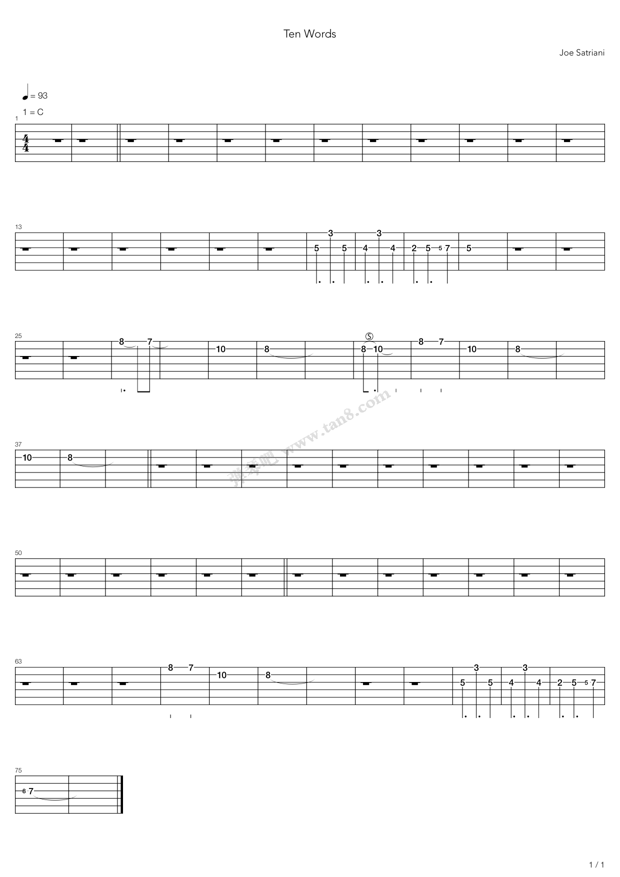 TenWords吉他谱,原版歌曲,简单C调弹唱教学,六线谱指弹简谱13张图