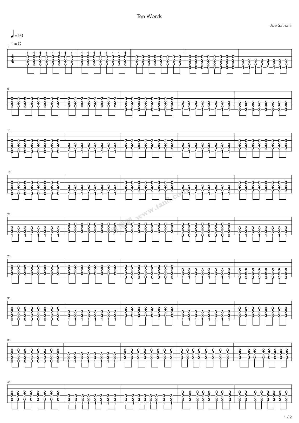 TenWords吉他谱,原版歌曲,简单C调弹唱教学,六线谱指弹简谱13张图