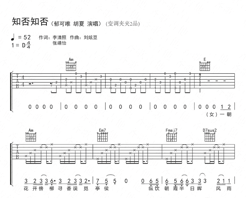 知否知否吉他谱,原版歌曲,简单D调弹唱教学,六线谱指弹简谱3张图