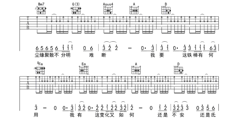 悟空吉他谱,原版歌曲,简单D调弹唱教学,六线谱指弹简谱6张图