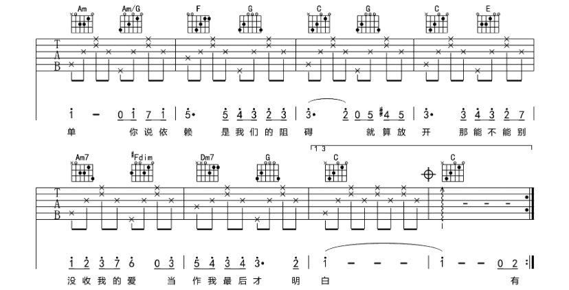 彩虹吉他谱,原版歌曲,简单C调弹唱教学,六线谱指弹简谱6张图