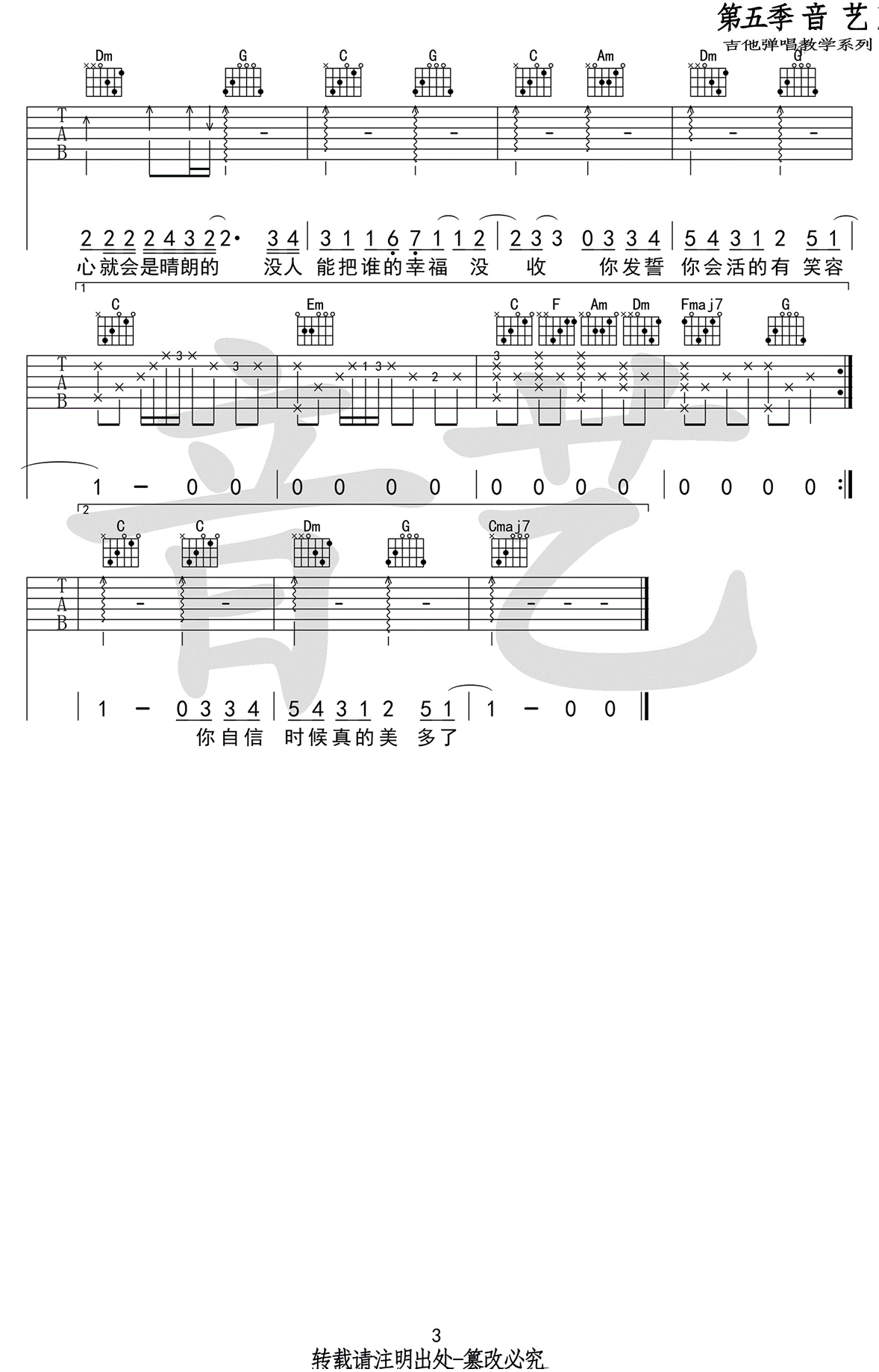 分手快乐吉他谱,原版歌曲,简单_C调弹唱教学,六线谱指弹简谱_高清图片谱_C调_吉他图片谱3张图