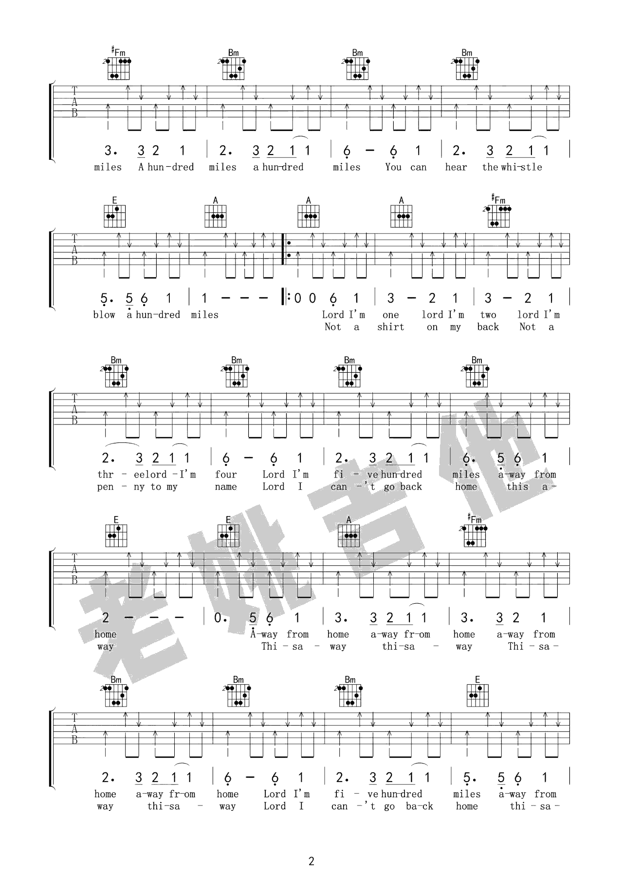 500Miles吉他谱,简单三张原版指弹曲谱,众星高清六线乐谱