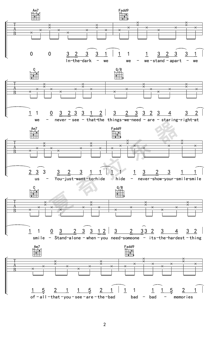 KatieSkyMonsters吉他谱,简单完整原版指弹曲谱,Katie Sky高清六线乐谱