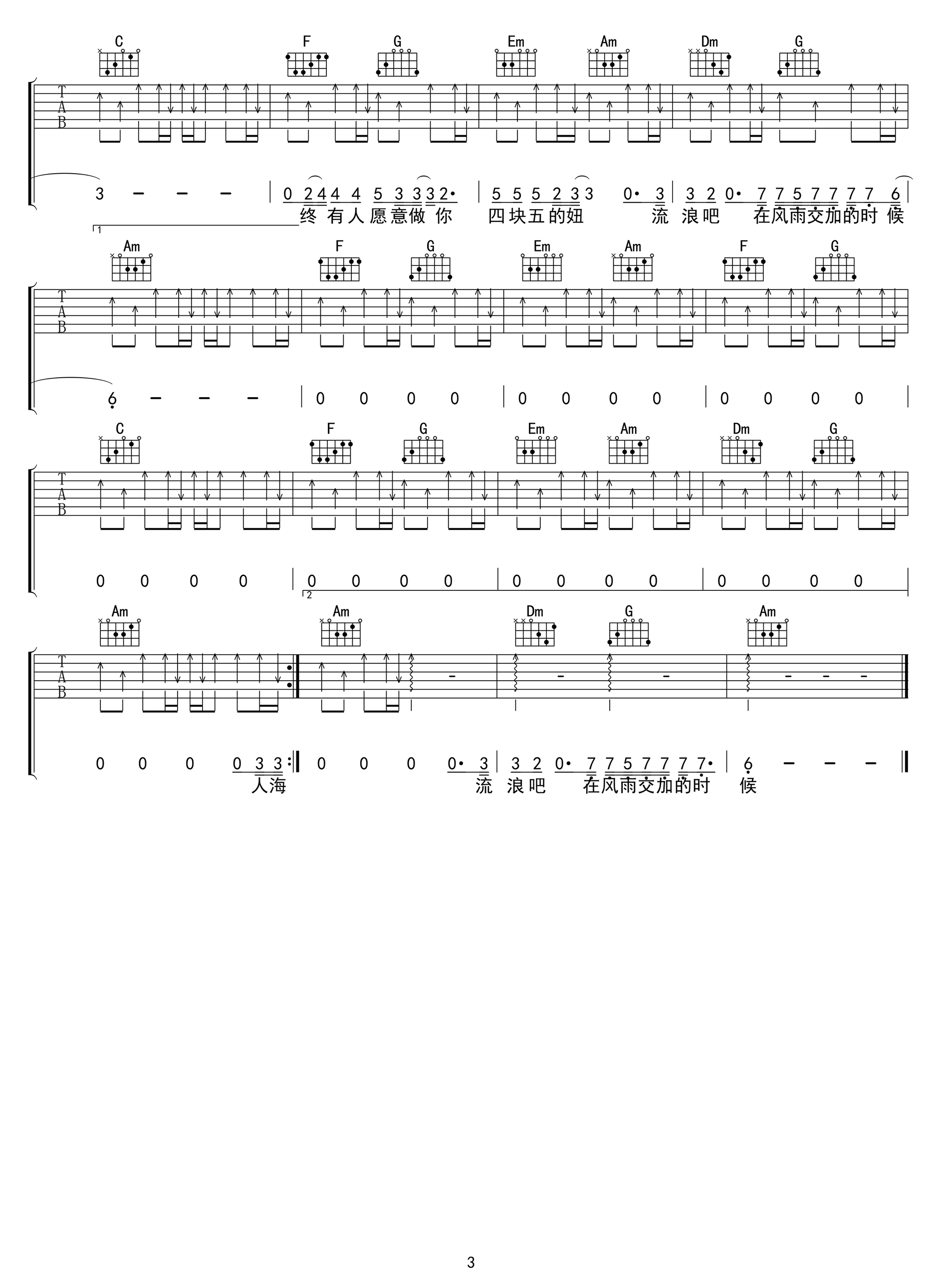 隔壁老樊四块五吉他谱,简单本曲原版指弹曲谱,隔壁老樊高清六线乐谱