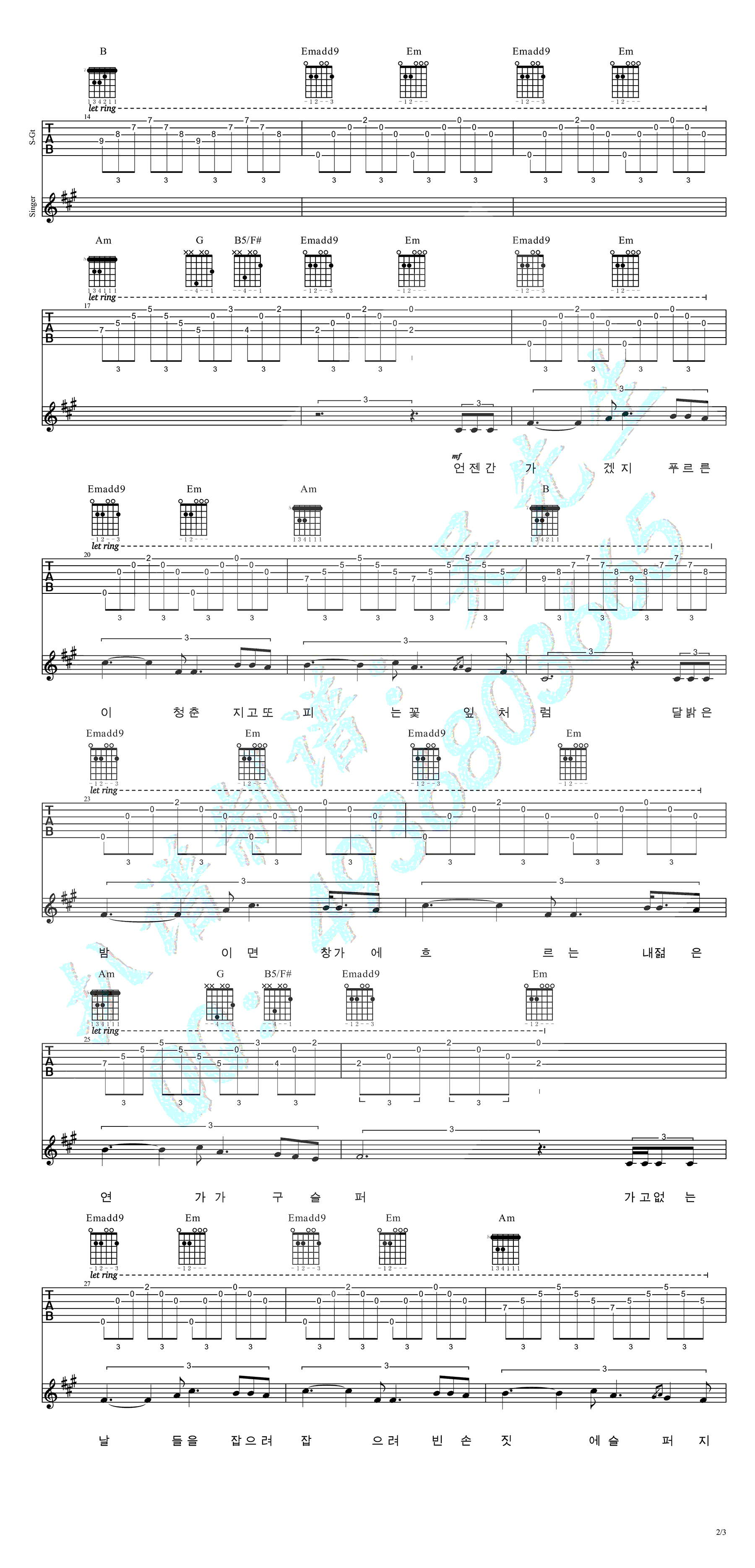 金必VS金昌完请回答1988青春吉他谱,简单三张原版指弹曲谱,金必高清六线乐谱