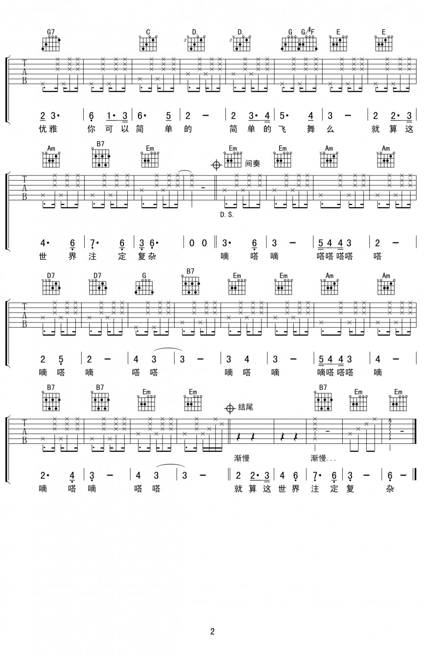 张羿凡你可以简单的飞舞么吉他谱,简单高清原版指弹曲谱,张羿凡高清六线乐谱