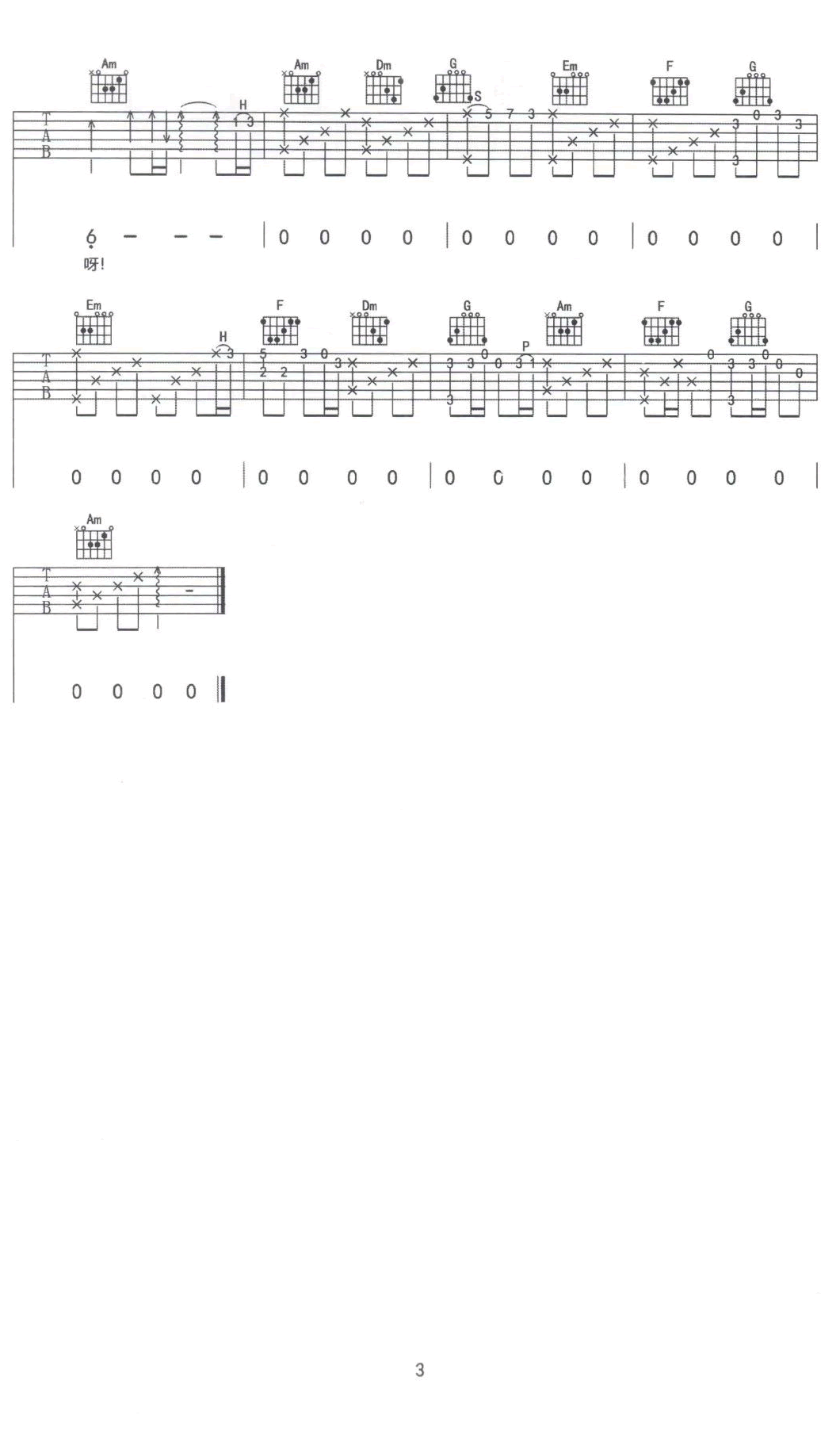 刘子璇嘴巴嘟嘟吉他谱,简单变调原版指弹曲谱,刘子璇高清六线乐谱