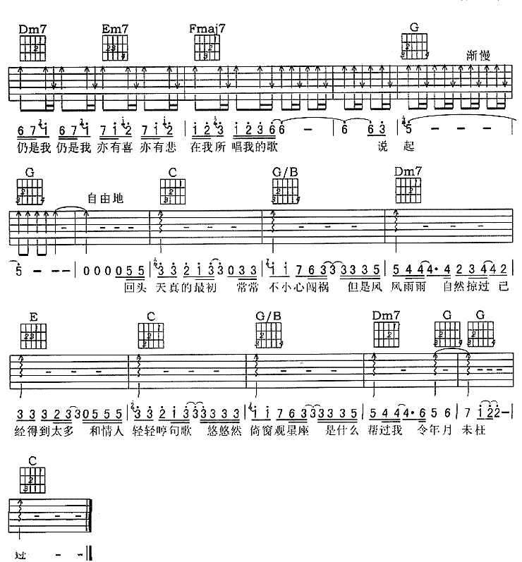 一首歌一个故事吉他谱,简单C调原版指弹曲谱,谭咏麟高清流行弹唱六线乐谱