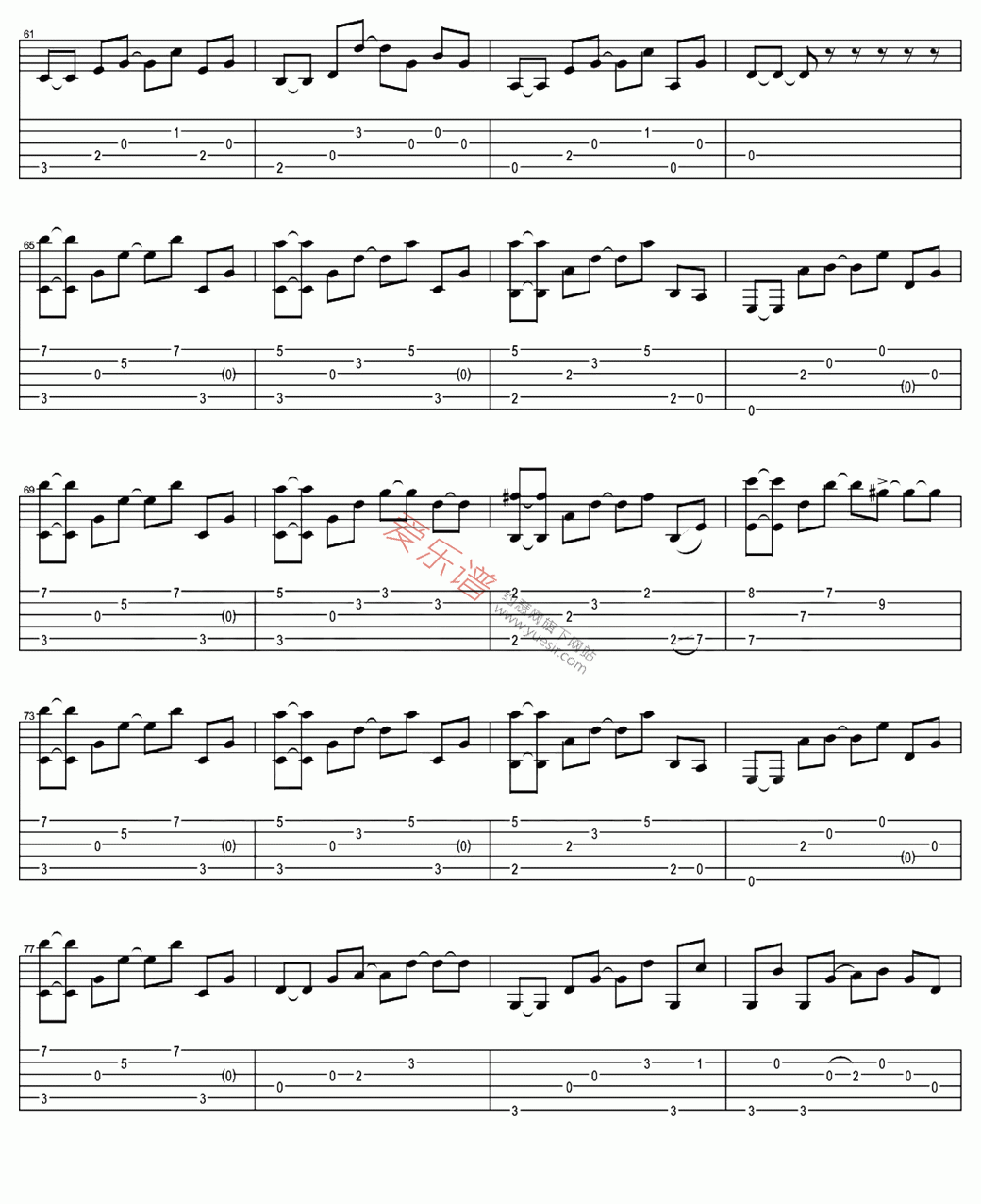 表面的和平吉他谱,简单C调原版指弹曲谱,陈绮贞高清独奏版六线乐谱