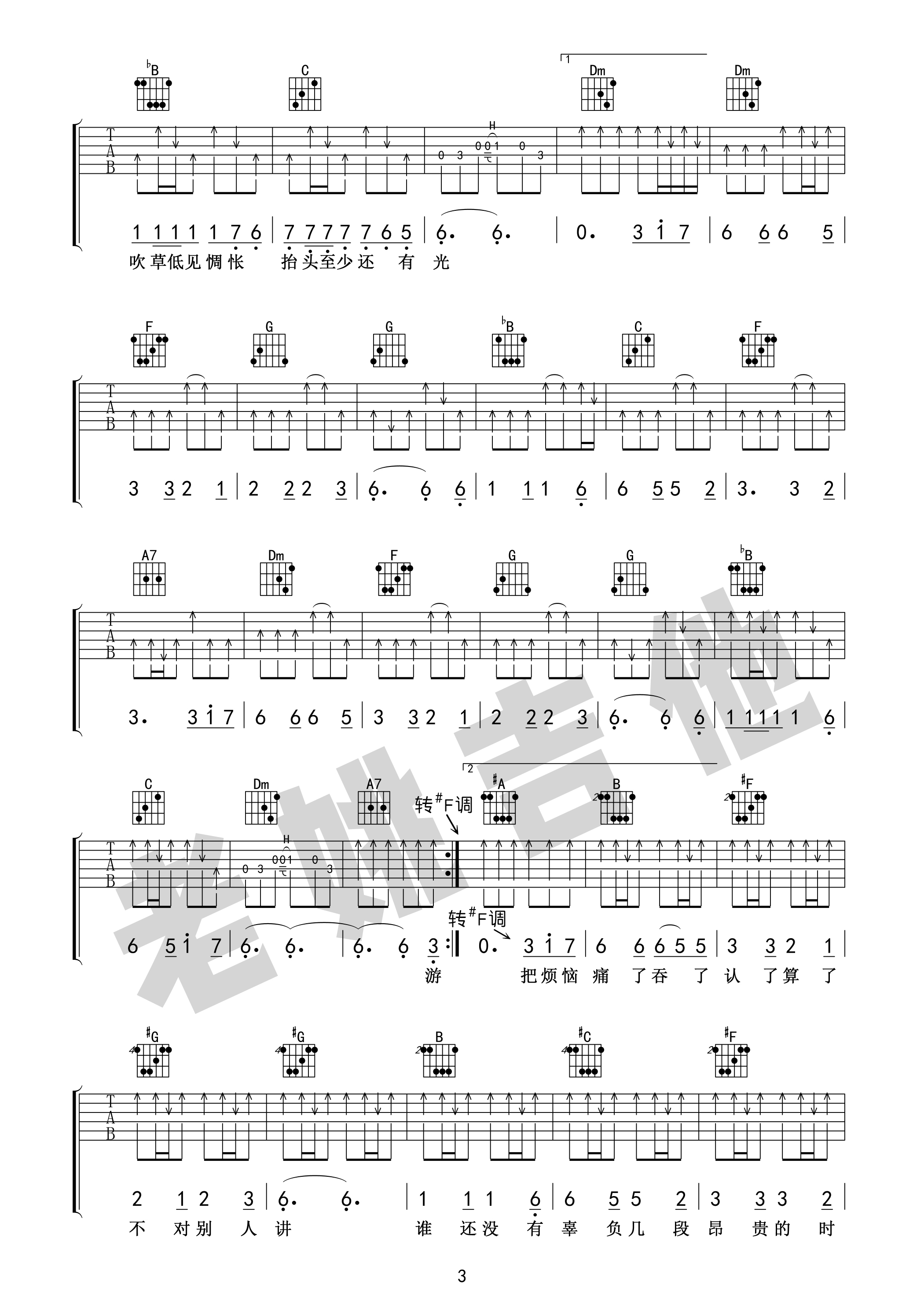 牧马城市吉他谱,原版歌曲,简单F调弹唱教学,六线谱指弹简谱4张图