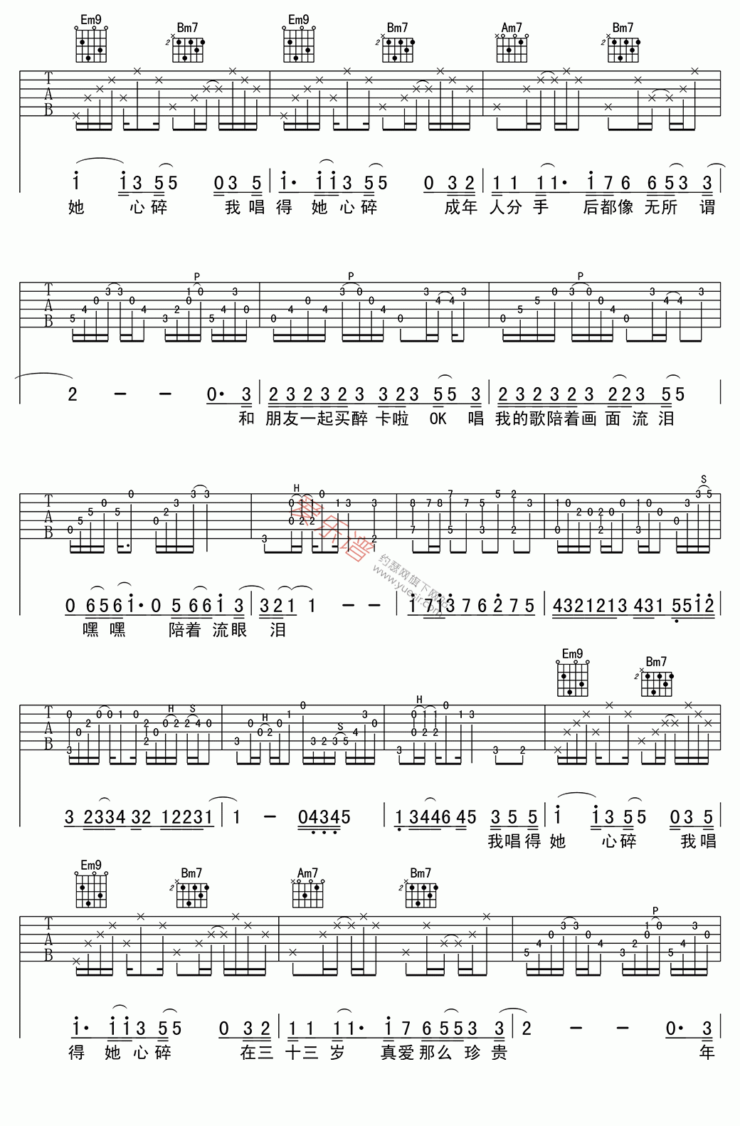 她来听我的演唱会吉他谱,简单C调原版指弹曲谱,张学友高清流行弹唱六线乐谱