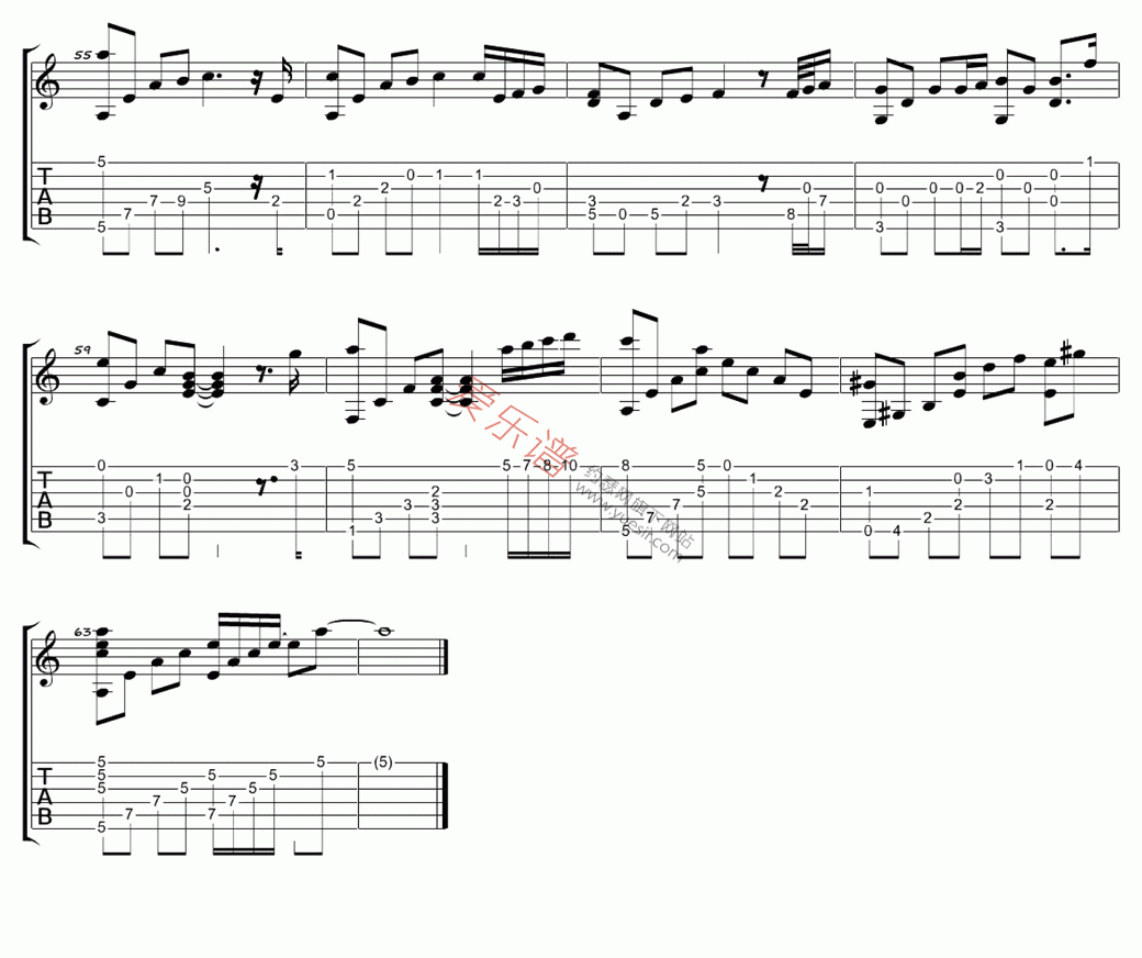 眼泪吉他谱,简单C调原版指弹曲谱,张学友高清独奏版六线乐谱