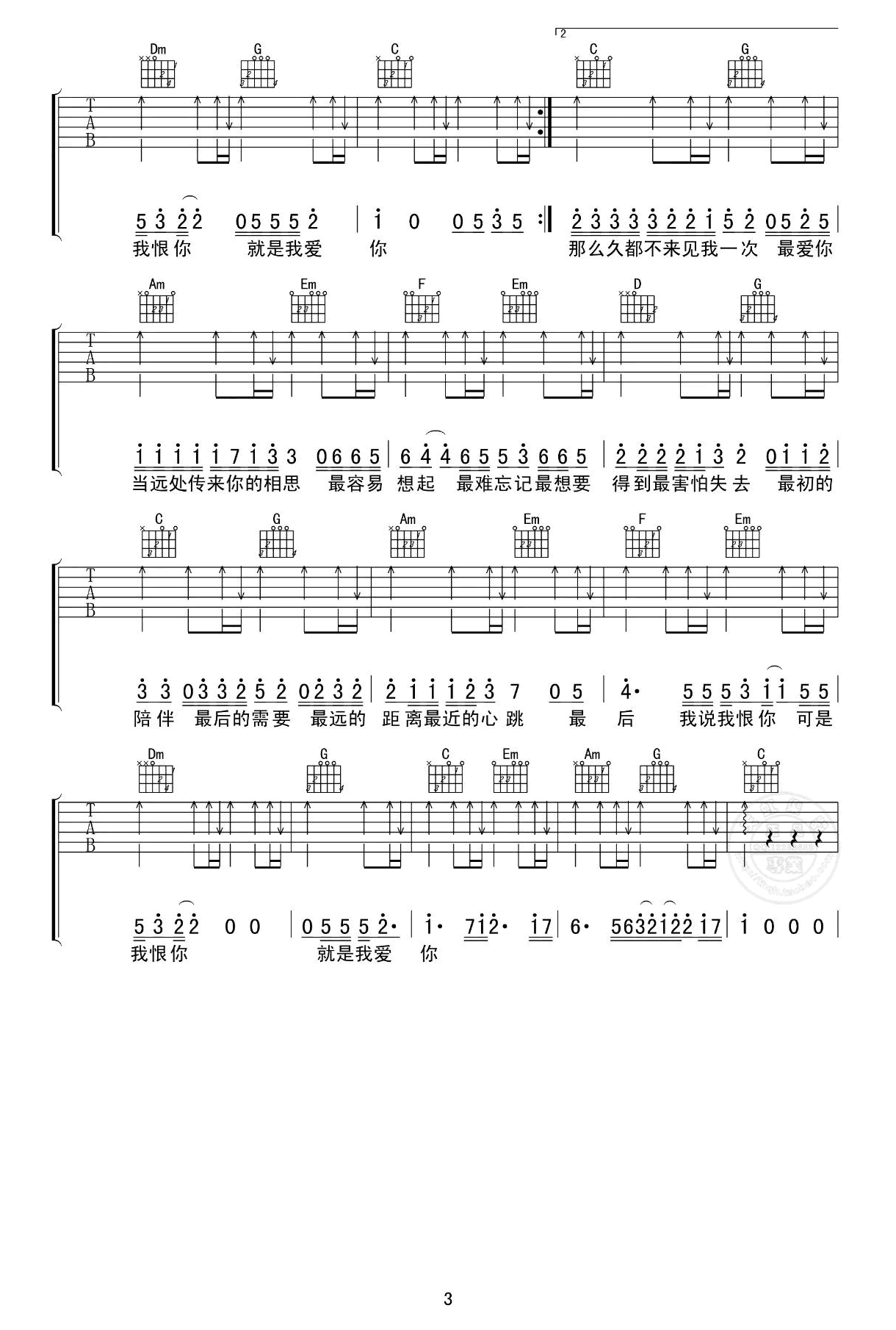 最天使吉他谱,原调C调抖音热门歌曲教学简谱,曾轶可六线谱原版六线谱图片