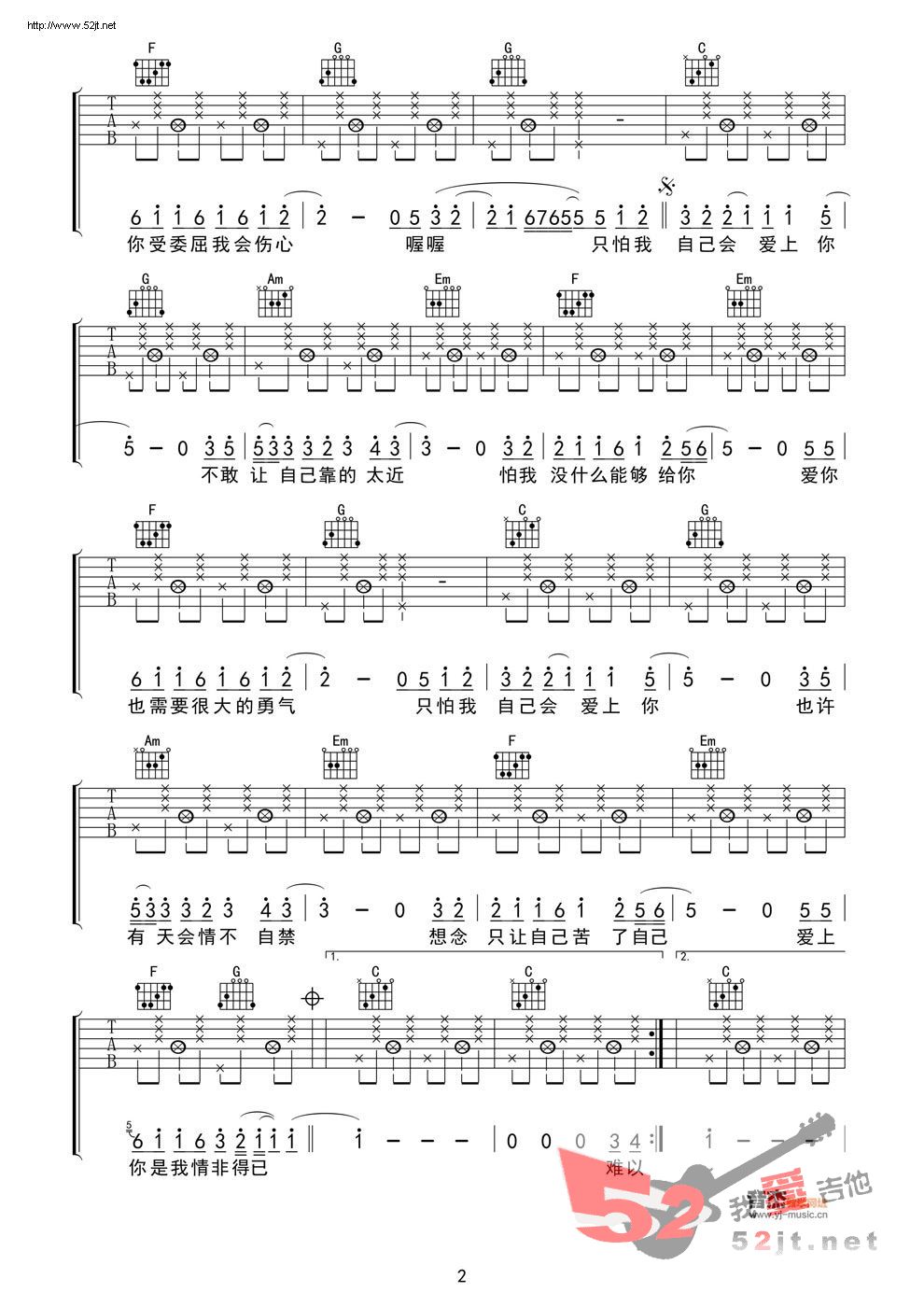 情非得已吉他谱,C调新手版教学视频教学简谱,庾澄庆六线谱原版六线谱图片