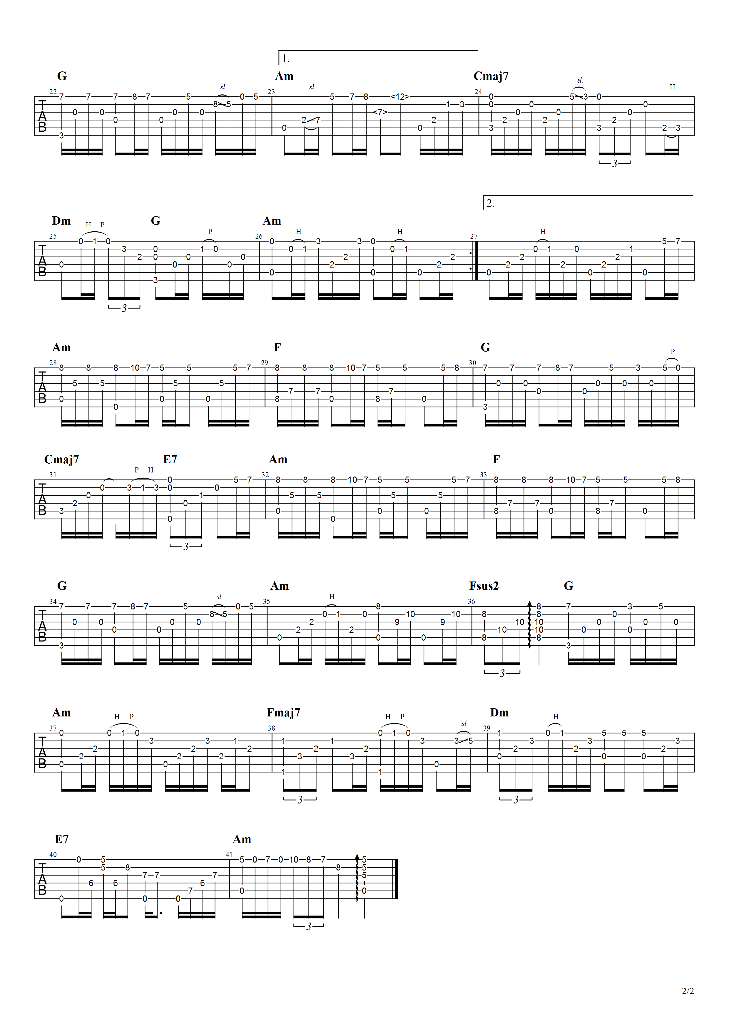 暗里着迷吉他谱,原版歌曲,简单X调弹唱教学,六线谱指弹简谱2张图