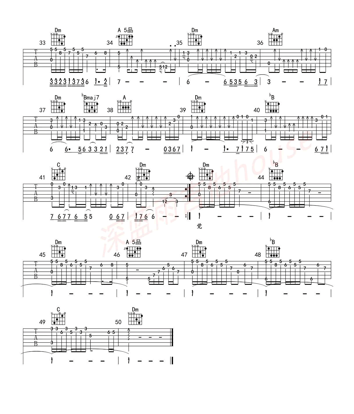 谁明浪子心吉他谱,原版歌曲,简单F调弹唱教学,六线谱指弹简谱3张图