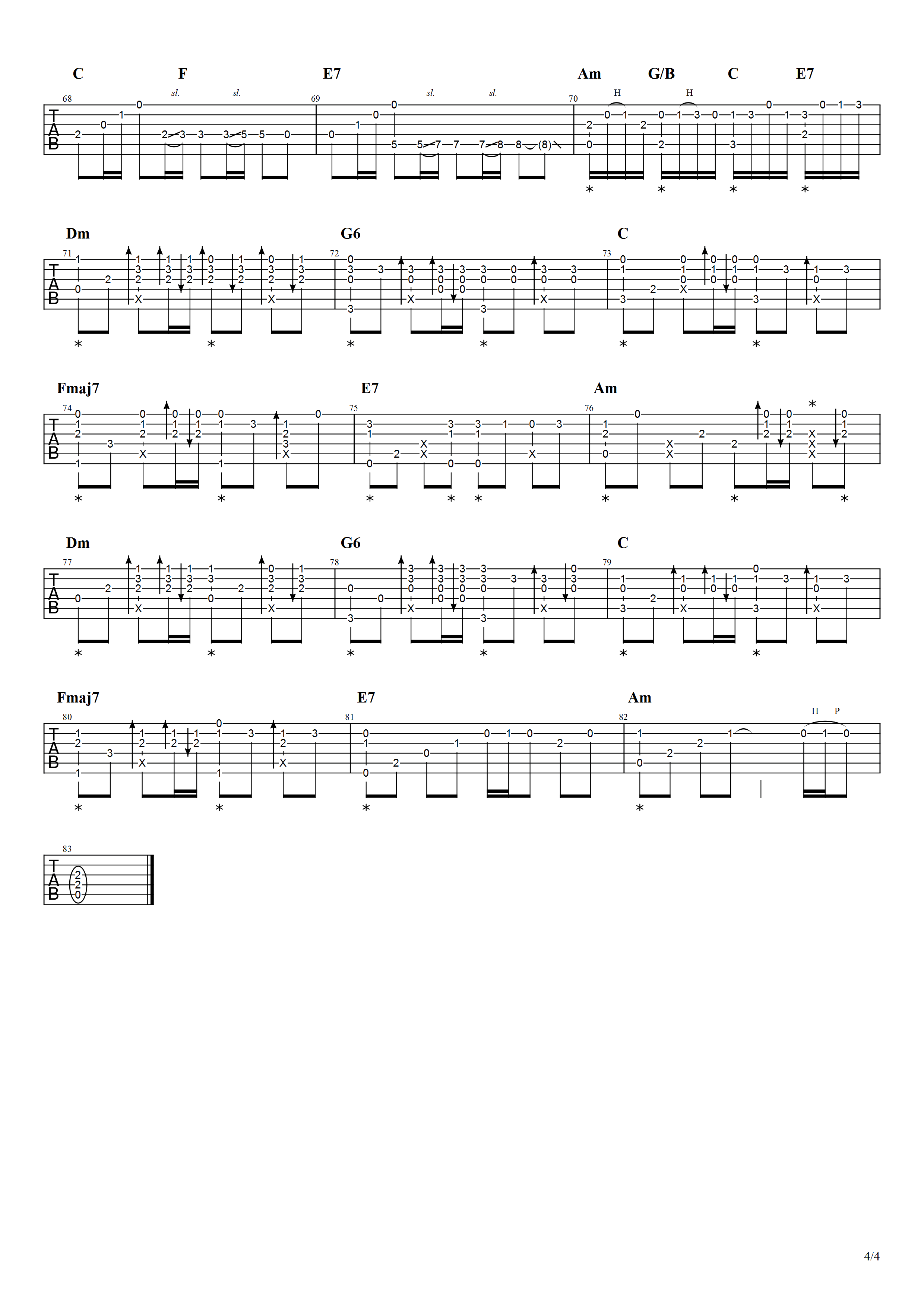 冷雨夜吉他谱,原版歌曲,简单X调弹唱教学,六线谱指弹简谱4张图